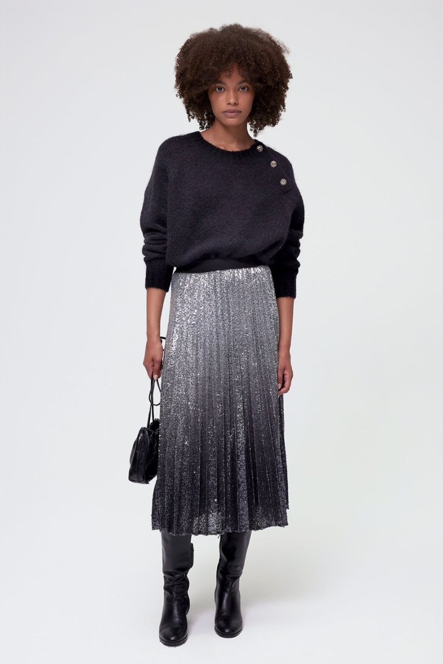Pablo Falda Midi Plisada Con Lentejuelas - Samirah Gris Jaspeado Vestidos