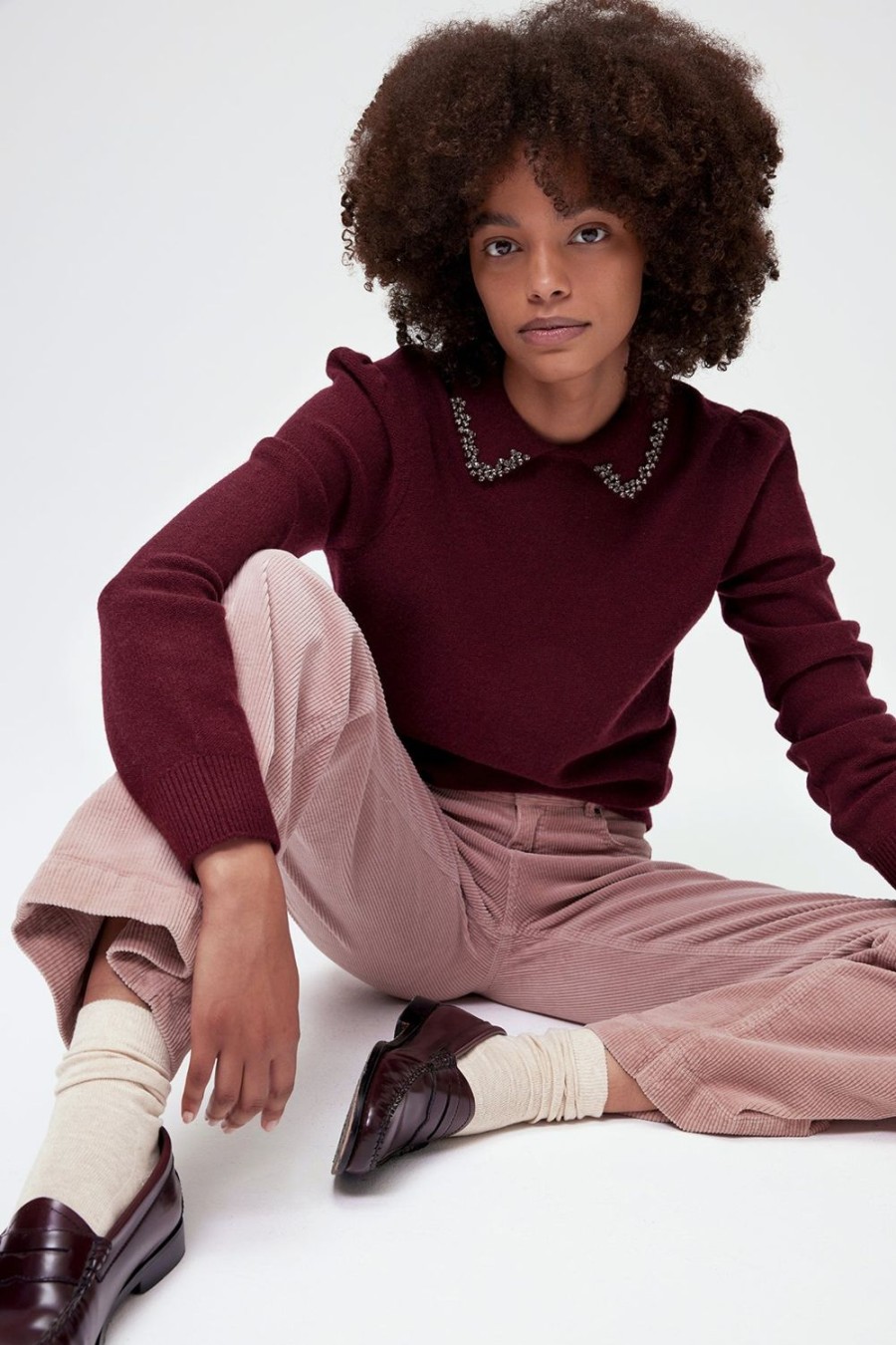 Pablo Jersey De Lana Liso Con Cuello Camisero De Strass - Naomie Burdeos Mallas